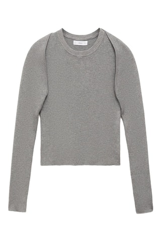 Pull-over maille côtelée manchons - Gris