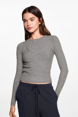 Pull-over maille côtelée top - Gris