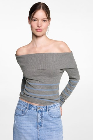 Pull-over rayures épaules dénudées - Gris