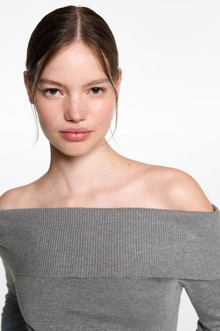 Pull-over rayures épaules dénudées - Gris