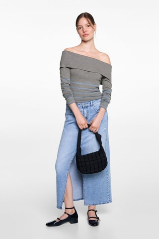 Pull-over rayures épaules dénudées - Gris