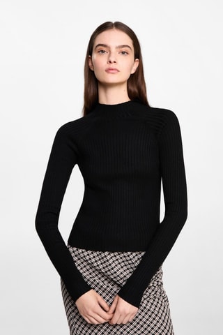 Pull-over à col montant en maille côtelée - Noir