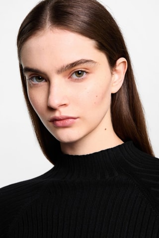 Pull-over à col montant en maille côtelée - Noir