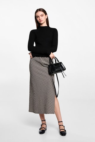 Pull-over à col montant en maille côtelée - Noir