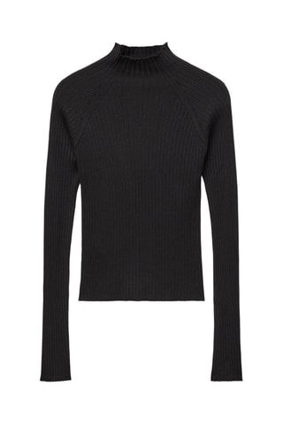 Pull-over à col montant en maille côtelée - Noir