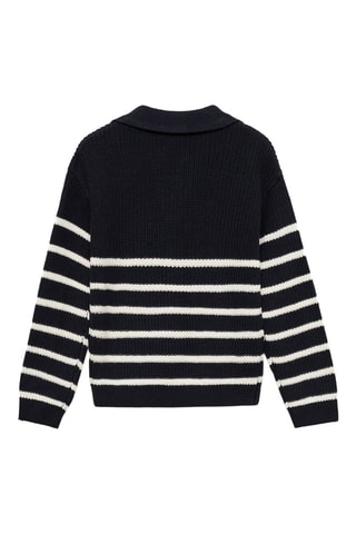 Pull-over rayures col polo - Bleu marine