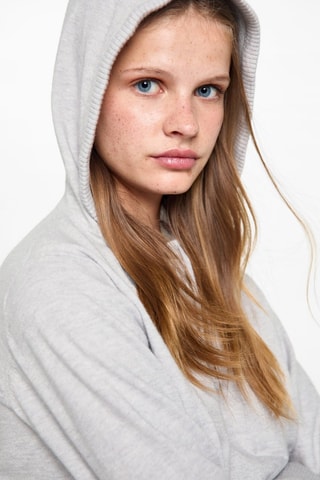 Pull-over maille capuche - Gris