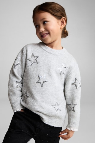 Pull-over étoiles sequins - Gris clair chiné