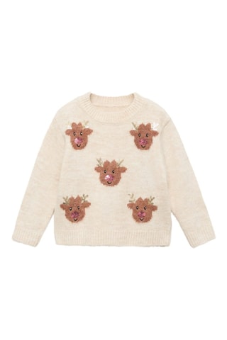 Pull-over maille imprimé rennes - Beige