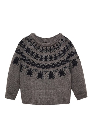 Pull jacquard en laine - Gris chiné