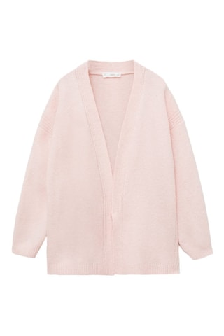 Cárdigan punto cuello pico - Rosa pastel