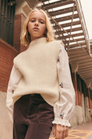 Gilet maille col montant - Écru