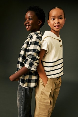 Gilet maille rayures - Blanc cassé