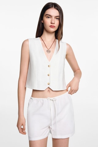 Gilet lin boutons  - Blanc cassé