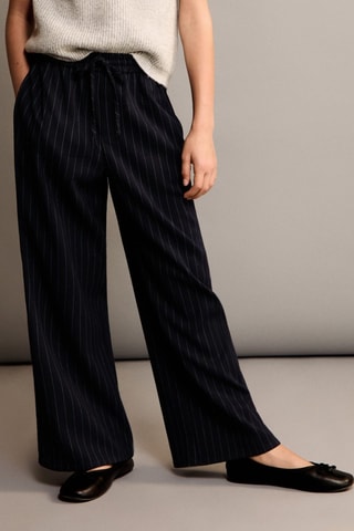 Pantalon droit à rayures - Bleu marine