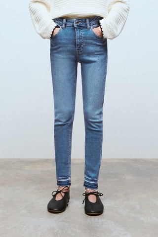 Jean skinny revers effilochés - Bleu