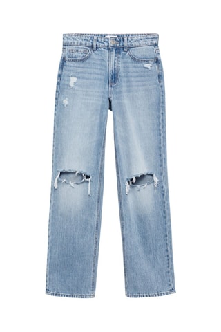 Jean droit taille normale déchiré - Bleu