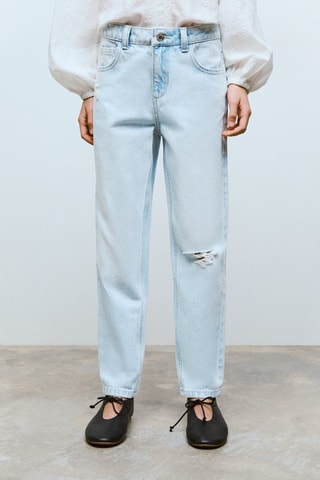 Jean mom-fit déchirures décoratives - Bleu clair