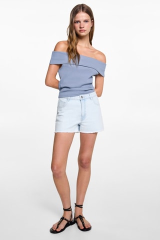 Top maille côtelée épaules dénudées - Bleu ciel