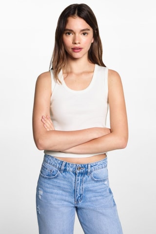 Top côtelé en coton - Blanc cassé