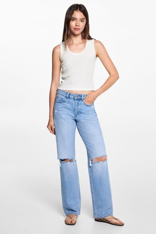 Top côtelé en coton - Blanc cassé