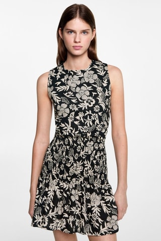 Robe fleurie froncée - Noir