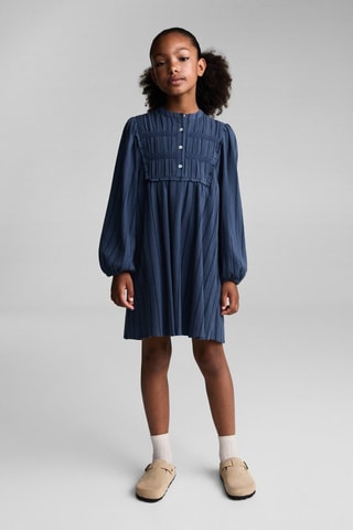 Robe coton manches bouffantes - Bleu pétrole