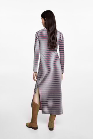 Robe col roulé rayures - Gris chiné