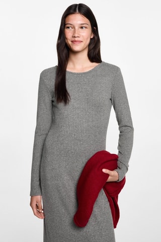 Robe midi à bords côtelés - Gris chiné