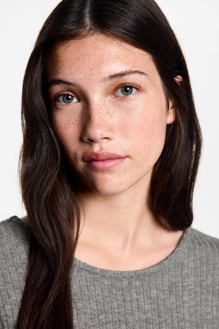 Robe midi à bords côtelés - Gris chiné