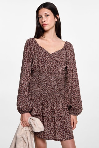 Robe à fleurs volantée - Bordeaux