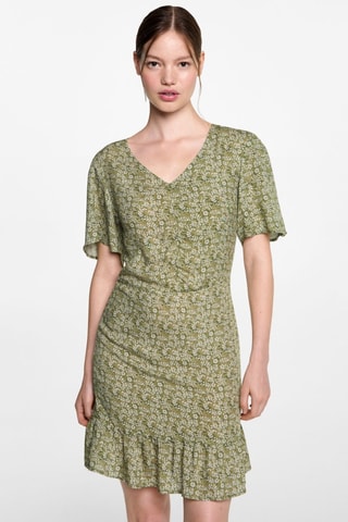 Robe à fleurs volantée - Vert
