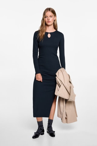 Robe midi col forme goutte d'eau - Bleu marine