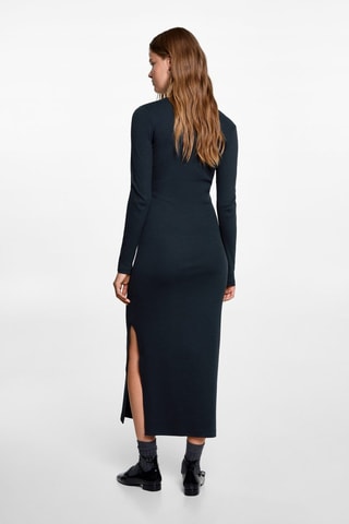 Robe midi col forme goutte d'eau - Bleu marine