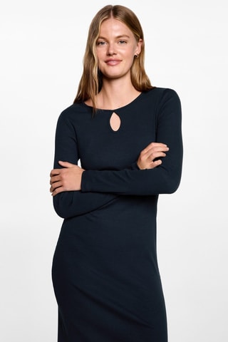 Robe midi col forme goutte d'eau - Bleu marine