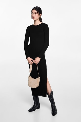 Robe midi à bords côtelés - Noir