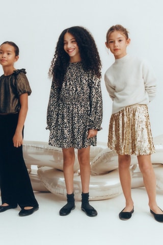 Robe froncée imprimée - Beige