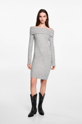 Robe épaules dénudées - Gris clair chiné