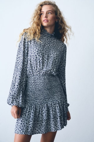 Robe à fleurs volantée - Bleu marine