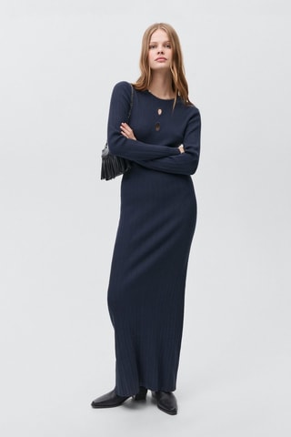 Robe midi à bords côtelés - Bleu marine