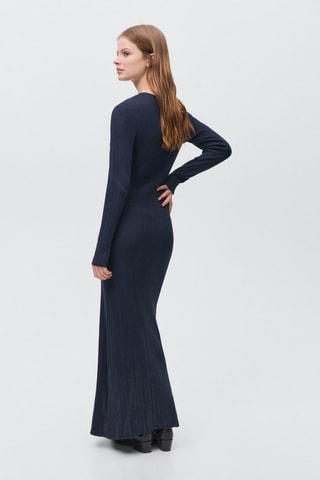 Robe midi à bords côtelés - Bleu marine