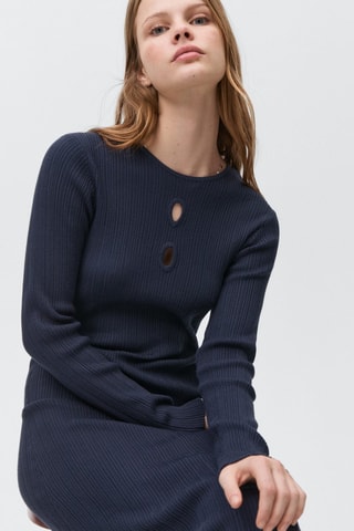 Robe midi à bords côtelés - Bleu marine