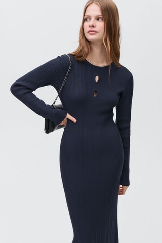 Robe midi à bords côtelés - Bleu marine