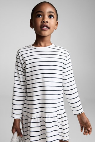 Robe coton à rayures - Blanc cassé