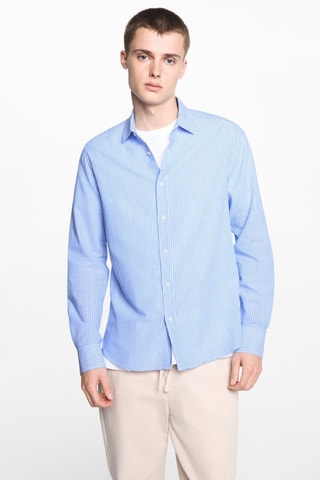 Chemise lin rayée - Bleu