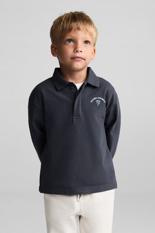 Polo coton imprimé - Gris foncé