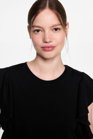 T-shirt en coton à volants - Noir