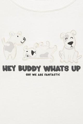 T-shirt imprimé détails brodés - Blanc cassé