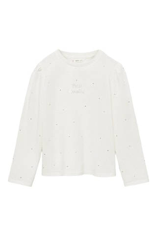 T-shirt manches longues détail strass - Blanc cassé