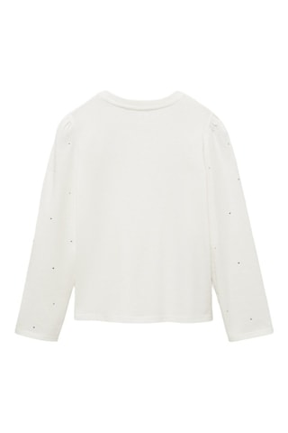 T-shirt manches longues détail strass - Blanc cassé